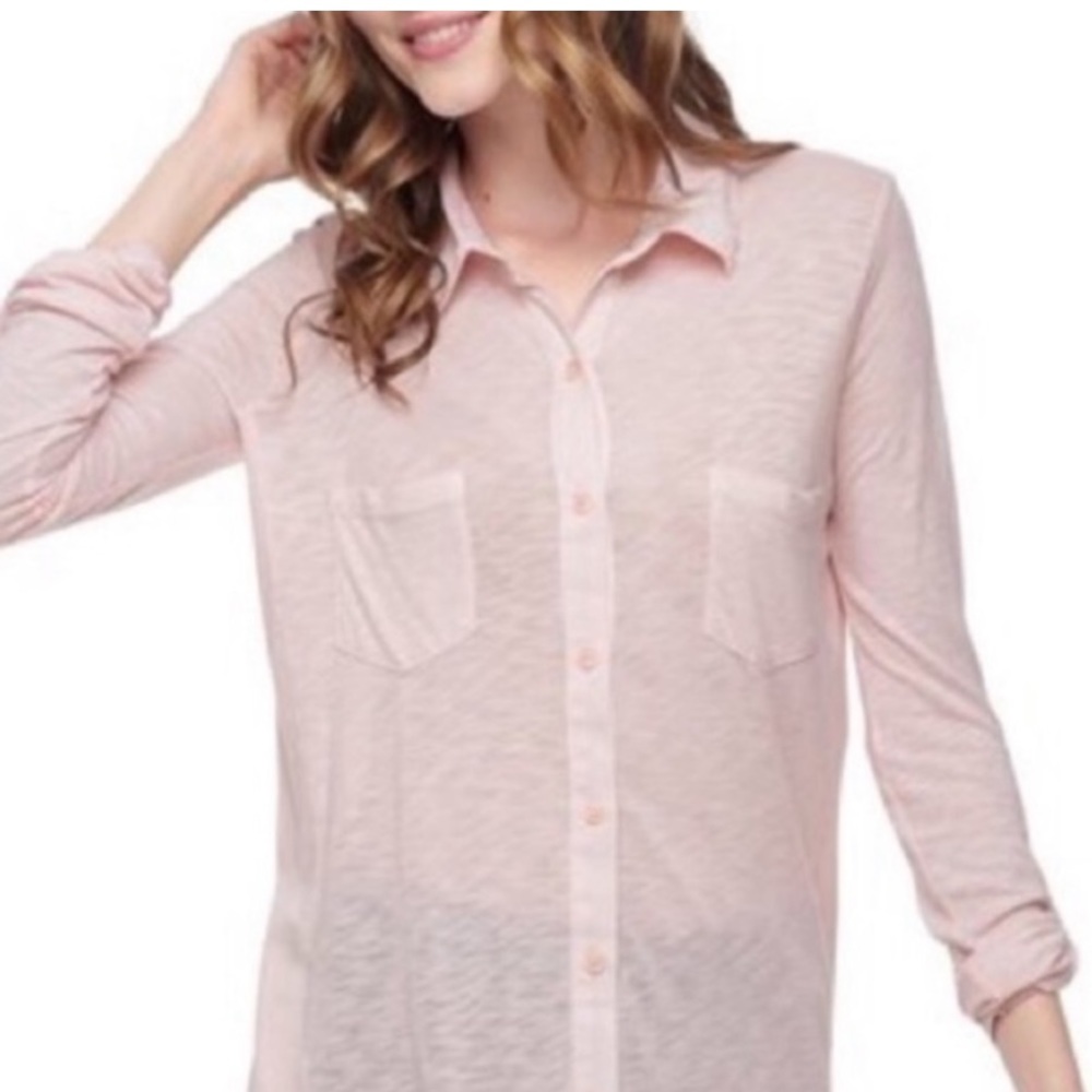 EUC Splendid 100% Supima Cotton Roll-Cuff L/S Collared Button-Down, Pink M